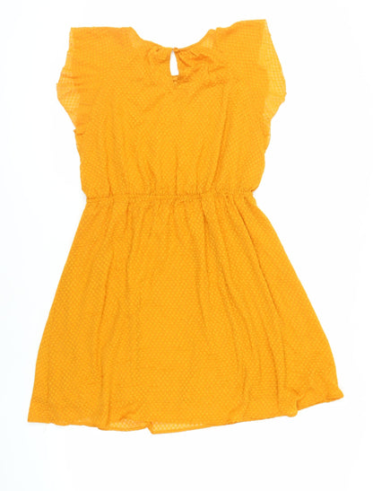 H7M Womens Orange Polyester A-Line Size 12 Round Neck Button - Textured