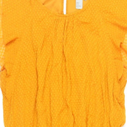 H7M Womens Orange Polyester A-Line Size 12 Round Neck Button - Textured