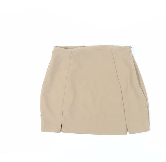 Boohoo Womens Beige Polyester Mini Skirt Size 12 Zip