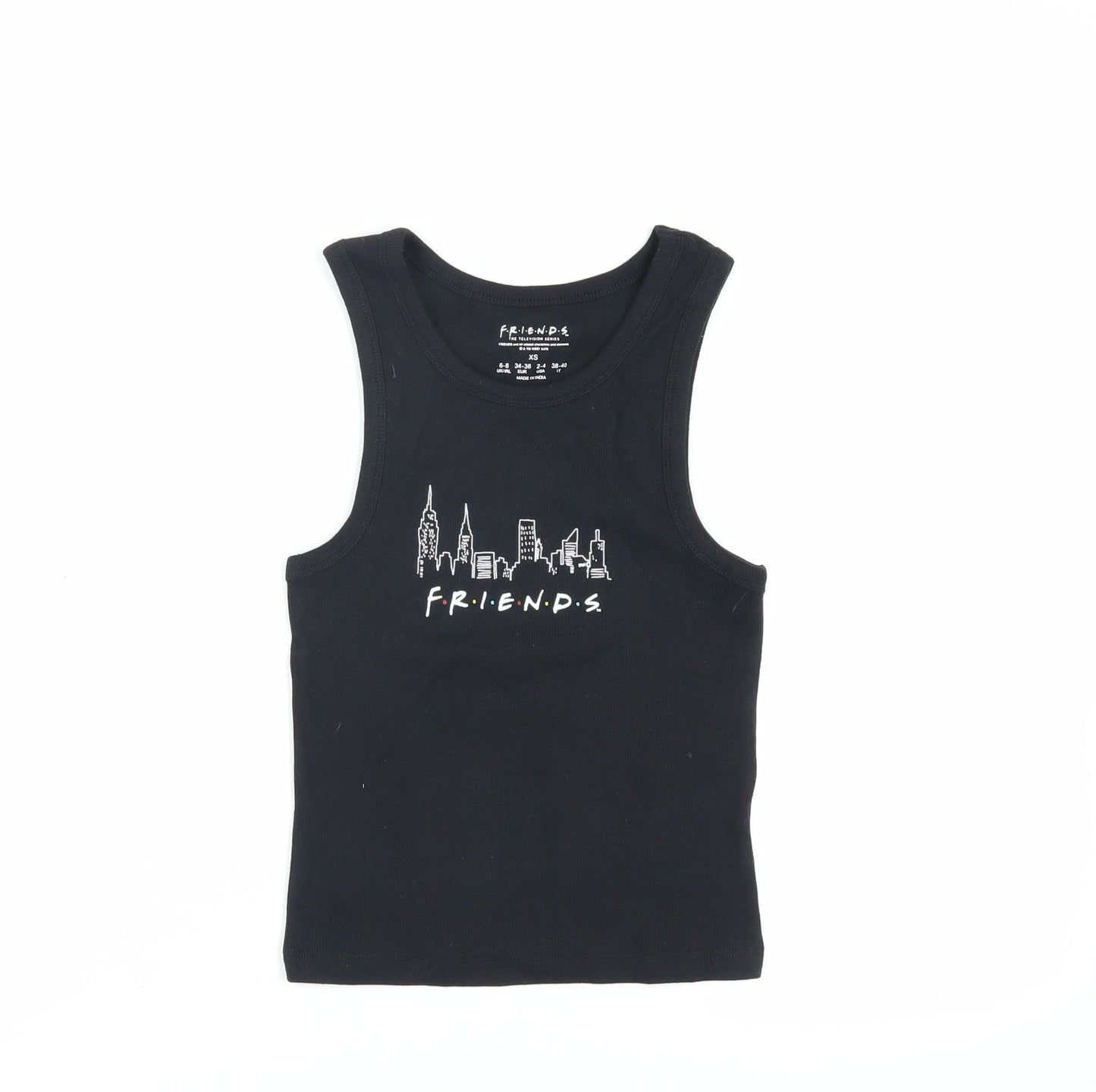 Womens UK Size XS Friends Black Basic Tank