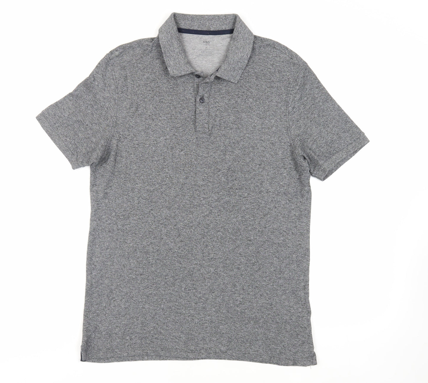 Marks and Spencer Mens Grey Cotton Polo Size M Collared Button