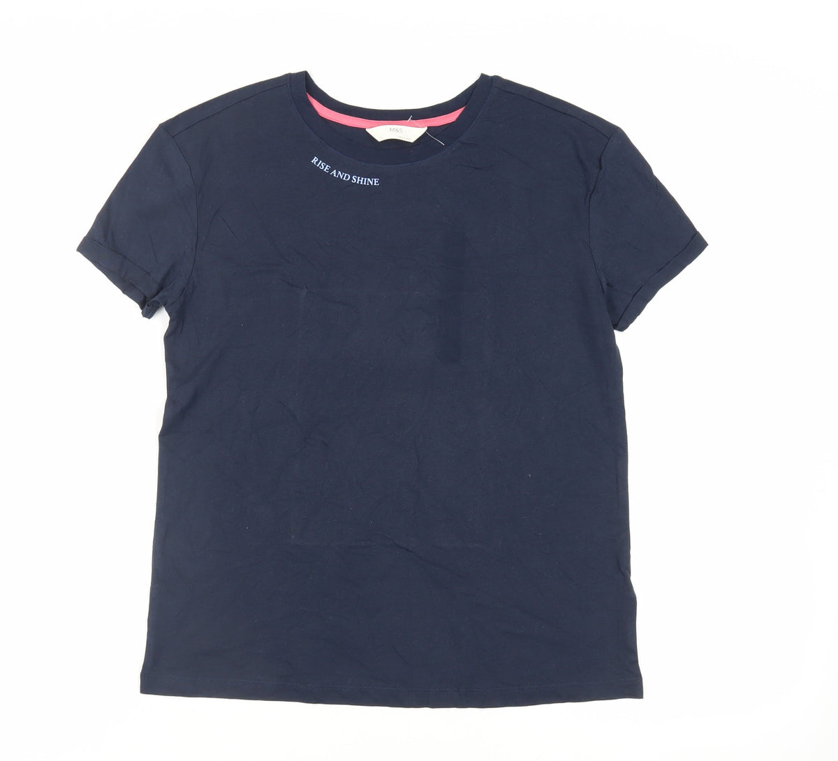 Marks & Spencer Womens Blue Solid Cotton Top Pyjama Top Size S