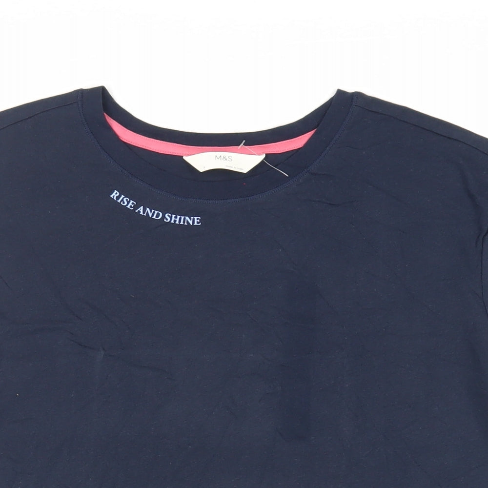 Marks & Spencer Womens Blue Solid Cotton Top Pyjama Top Size S