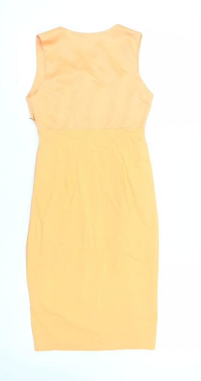 Vesper Womens Orange Polyester Pencil Dress Size 12 V-Neck Zip