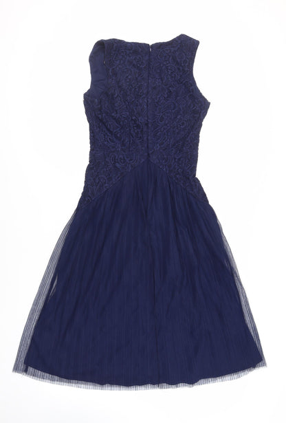 ASOS Womens Blue Polyester A-Line Size 10 V-Neck Zip - Lace Detail