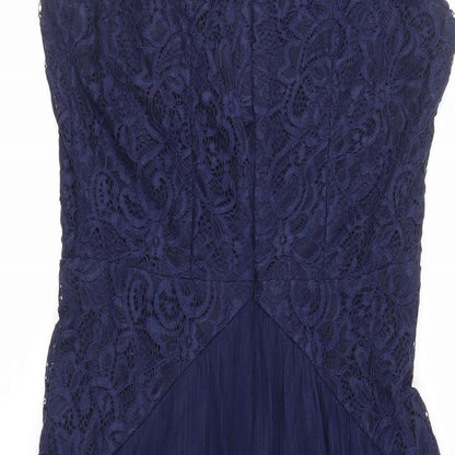 ASOS Womens Blue Polyester A-Line Size 10 V-Neck Zip - Lace Detail
