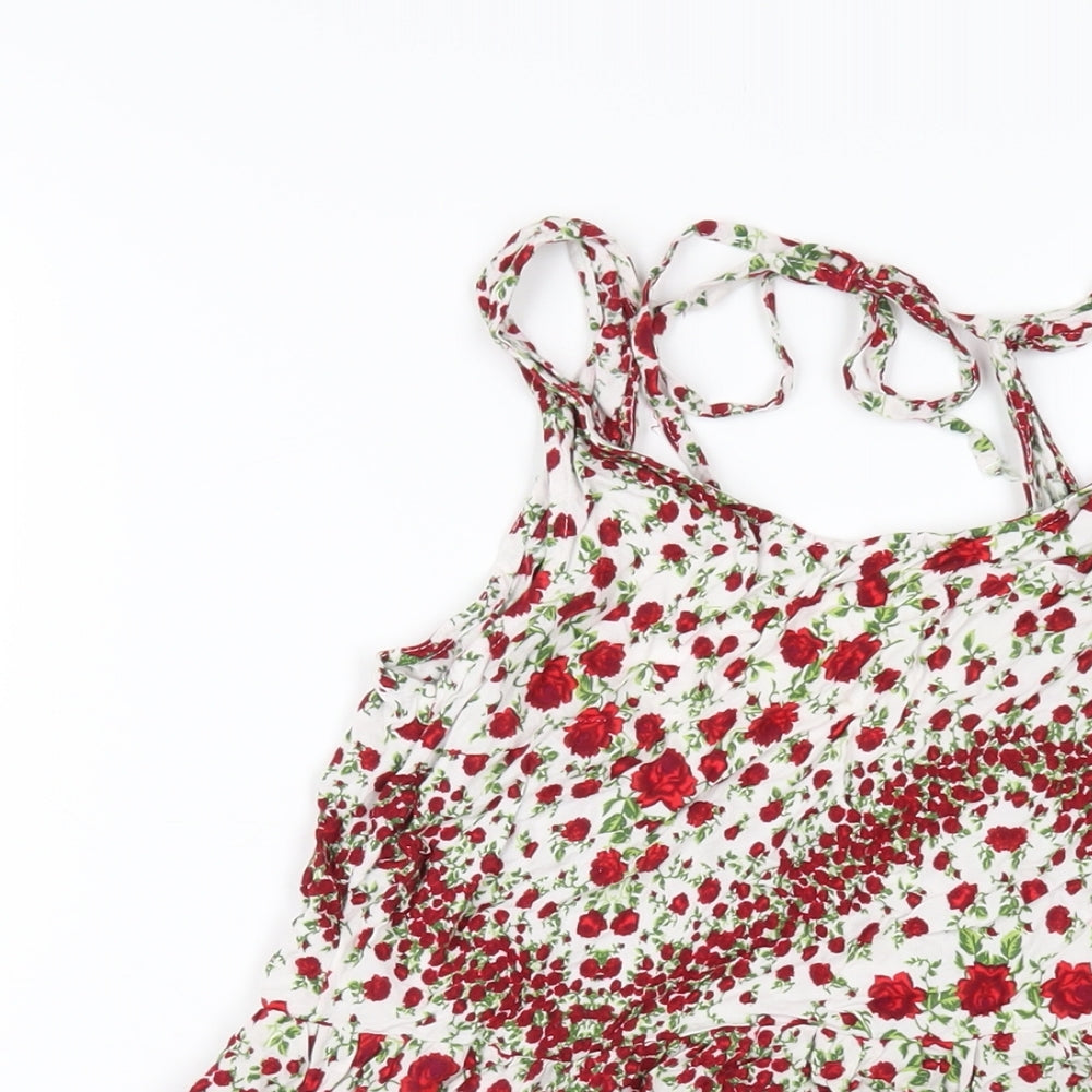 H&M Womens White Floral Viscose A-Line Size 8 Scoop Neck Pullover
