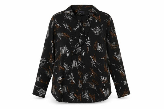 Marks & Spencer Womens Black Geometric Polyester Basic Button-Up Size 20 Collared
