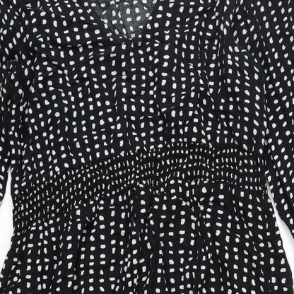 Dorothy Perkins Womens Black Polka Dot Viscose A-Line Size 12 V-Neck Pullover