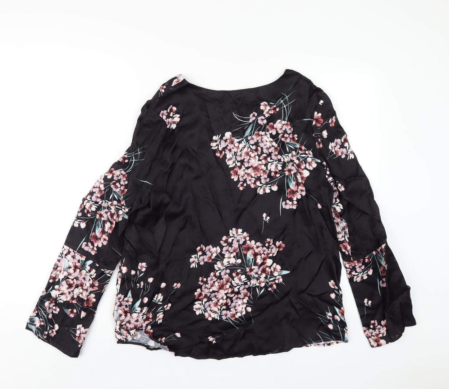 Autograph Womens Black Floral Viscose Basic T-Shirt Size 16 V-Neck