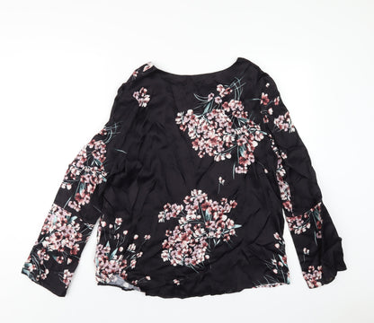 Autograph Womens Black Floral Viscose Basic T-Shirt Size 16 V-Neck