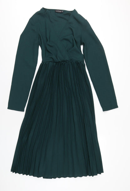 PRETTYLITTLETHING Womens Green Polyester A-Line Size 10 V-Neck Zip