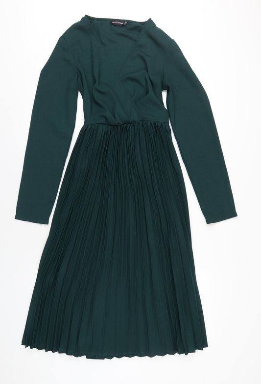 PRETTYLITTLETHING Womens Green Polyester A-Line Size 10 V-Neck Zip