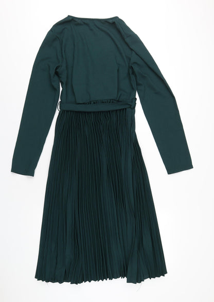 PRETTYLITTLETHING Womens Green Polyester A-Line Size 10 V-Neck Zip