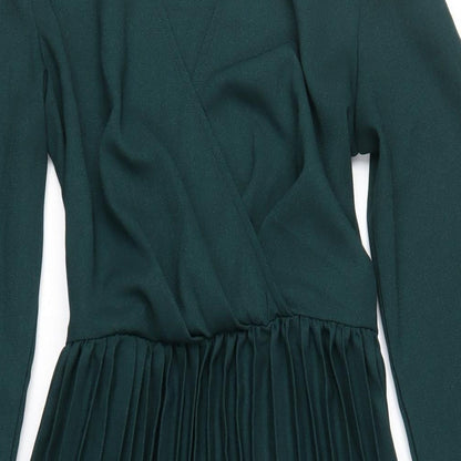 PRETTYLITTLETHING Womens Green Polyester A-Line Size 10 V-Neck Zip