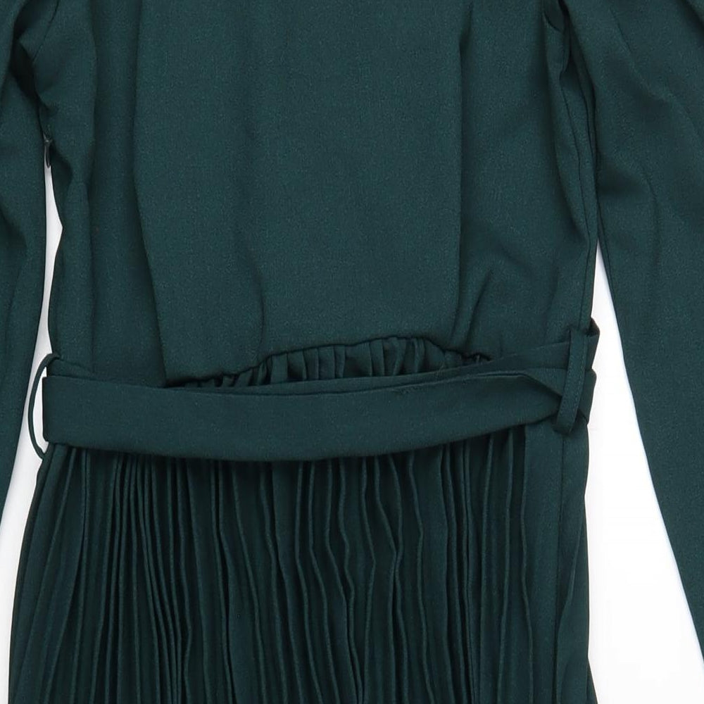 PRETTYLITTLETHING Womens Green Polyester A-Line Size 10 V-Neck Zip