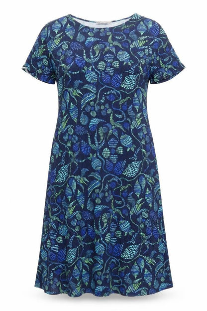 David Nieper Womens Blue Geometric Viscose A-Line Size 12 Round Neck Pullover