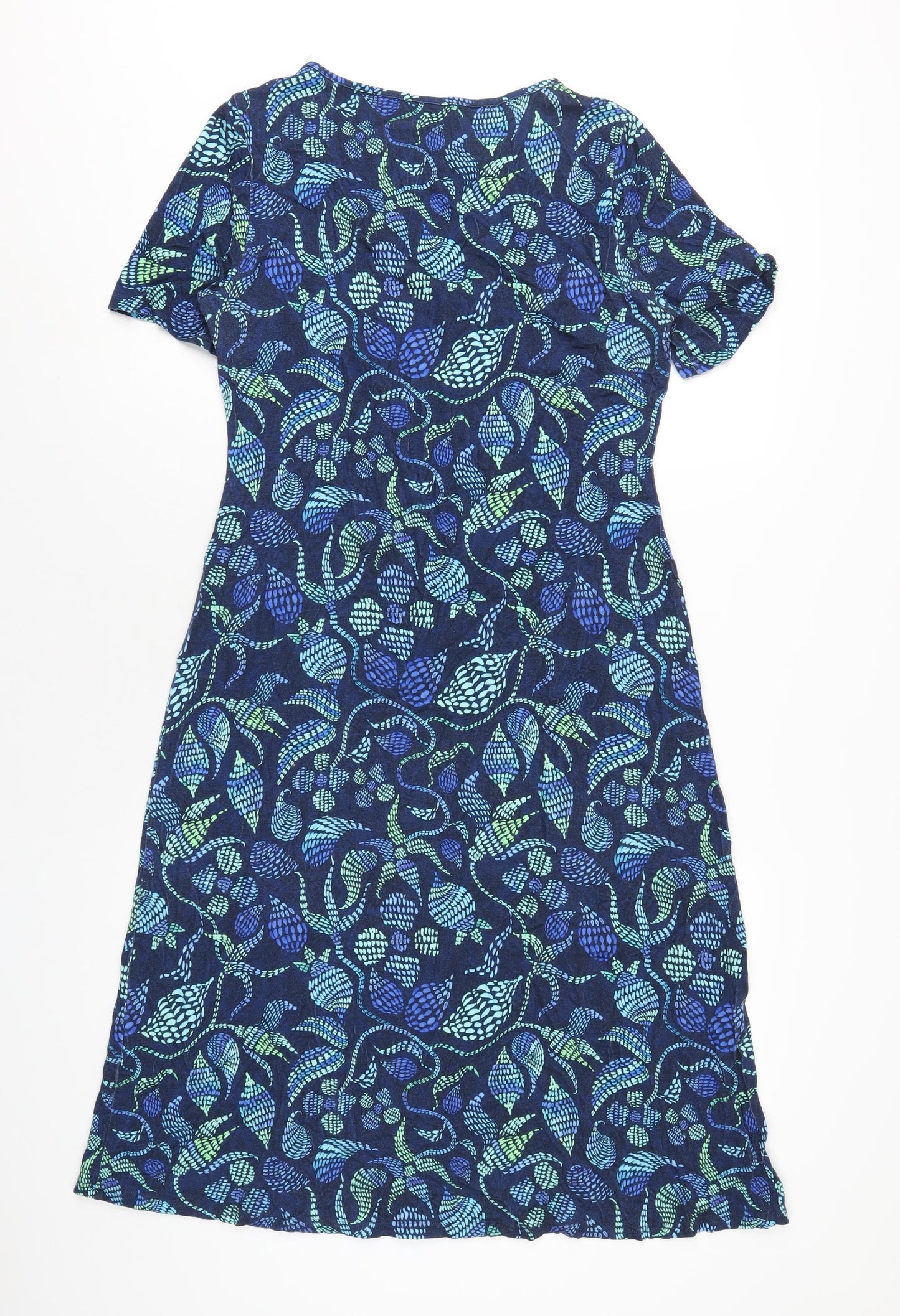 David Nieper Womens Blue Geometric Viscose A-Line Size 12 Round Neck Pullover