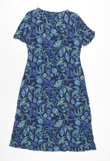 David Nieper Womens Blue Geometric Viscose A-Line Size 12 Round Neck Pullover