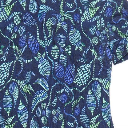 David Nieper Womens Blue Geometric Viscose A-Line Size 12 Round Neck Pullover
