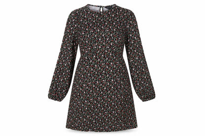 New Look Womens Black Floral Polyester A-Line Size 12 Round Neck Button
