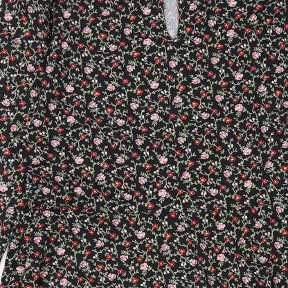 New Look Womens Black Floral Polyester A-Line Size 12 Round Neck Button
