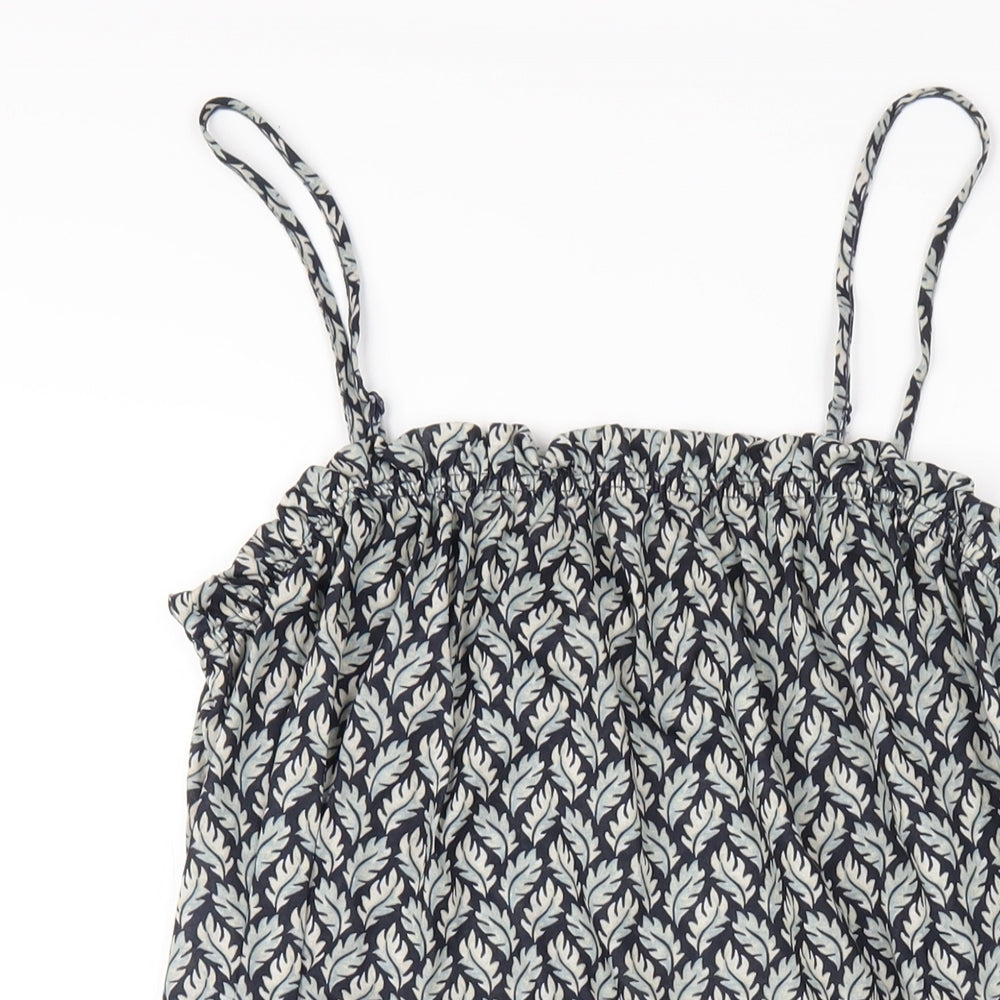H&M Womens Blue Geometric Polyester A-Line Size S Square Neck Pullover