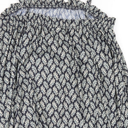 H&M Womens Blue Geometric Polyester A-Line Size S Square Neck Pullover