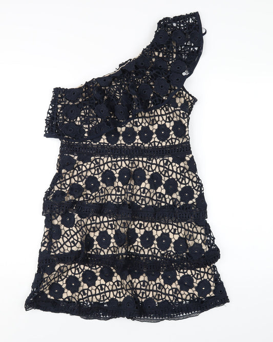 AX Paris Womens Blue Polyester A-Line Size 10 One Shoulder Zip