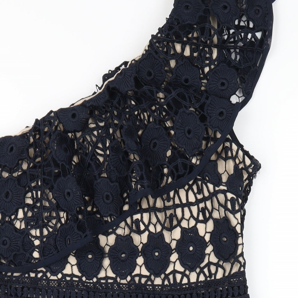 AX Paris Womens Blue Polyester A-Line Size 10 One Shoulder Zip