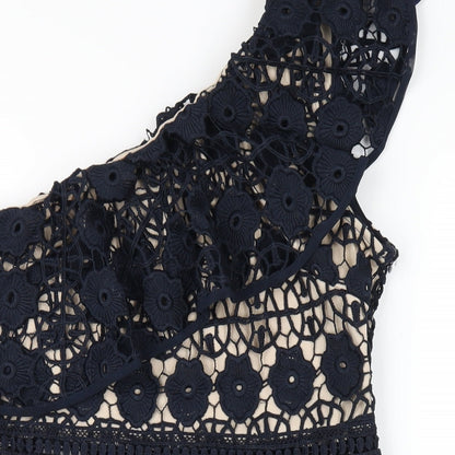 AX Paris Womens Blue Polyester A-Line Size 10 One Shoulder Zip