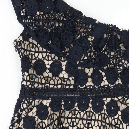 AX Paris Womens Blue Polyester A-Line Size 10 One Shoulder Zip