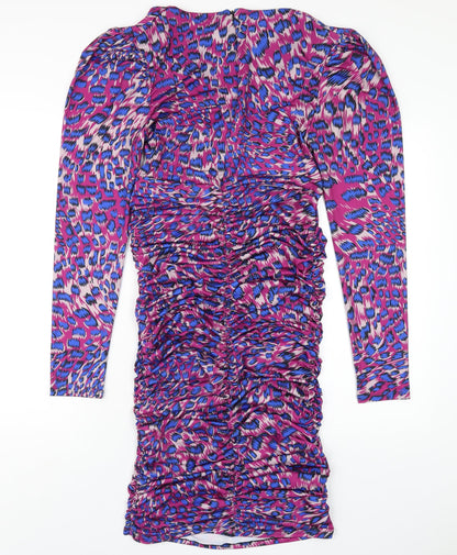 Jenerique Womens Multicoloured Geometric Polyester Bodycon Size 14 V-Neck Zip