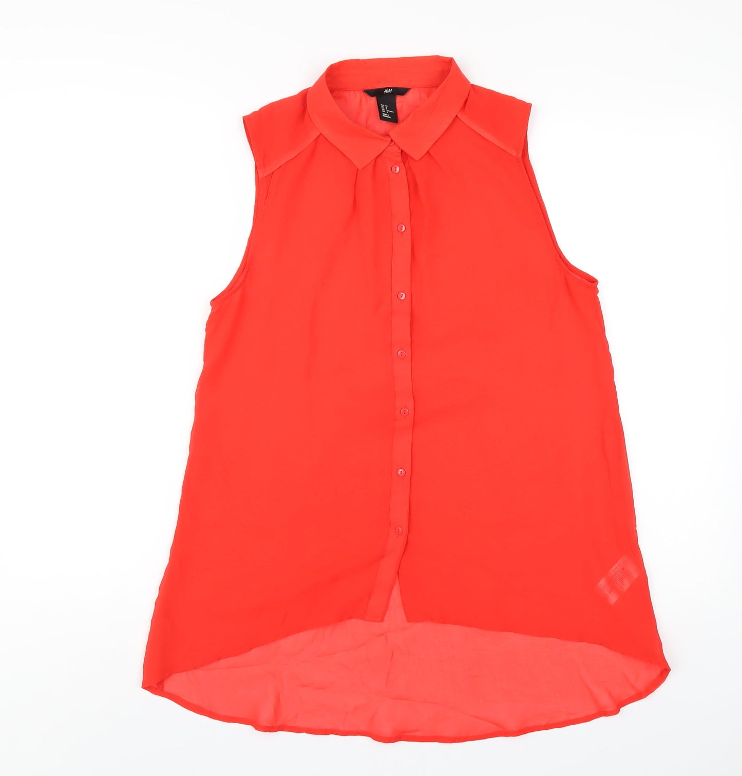 H&M Womens Red Polyester Basic Button-Up Size 10 Collared