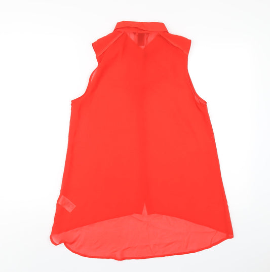 H&M Womens Red Polyester Basic Button-Up Size 10 Collared
