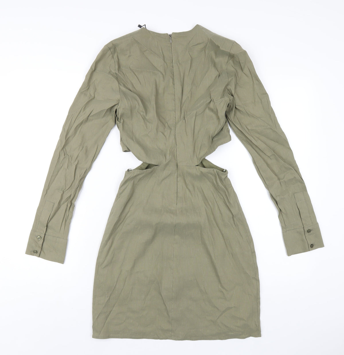 Zara Womens Green Polyester A-Line Size M V-Neck Zip