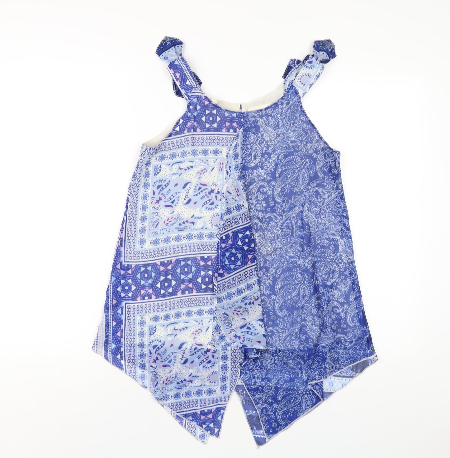 Tammy Girl Girls Blue Paisley Polyester Basic T-Shirt Size 12-13 Years Scoop Neck Button