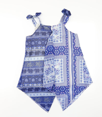 Tammy Girl Girls Blue Paisley Polyester Basic T-Shirt Size 12-13 Years Scoop Neck Button