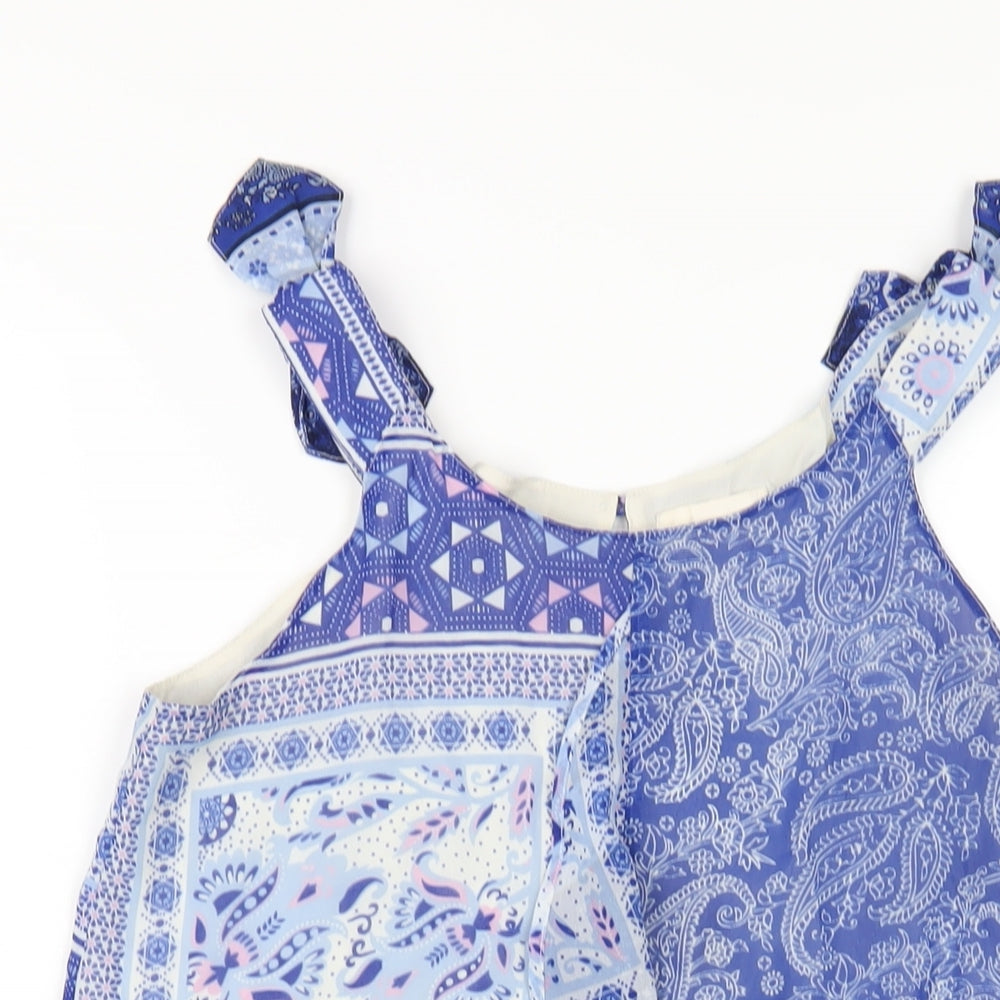 Tammy Girl Girls Blue Paisley Polyester Basic T-Shirt Size 12-13 Years Scoop Neck Button