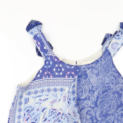 Tammy Girl Girls Blue Paisley Polyester Basic T-Shirt Size 12-13 Years Scoop Neck Button