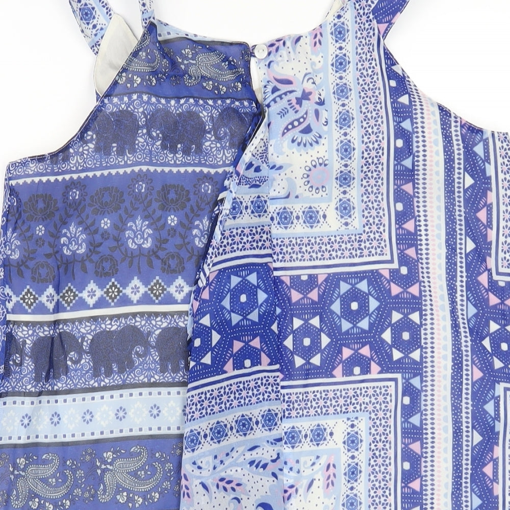 Tammy Girl Girls Blue Paisley Polyester Basic T-Shirt Size 12-13 Years Scoop Neck Button