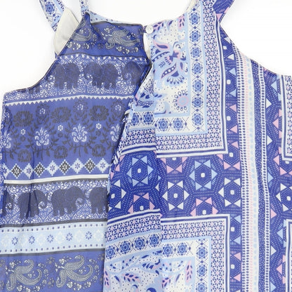 Tammy Girl Girls Blue Paisley Polyester Basic T-Shirt Size 12-13 Years Scoop Neck Button