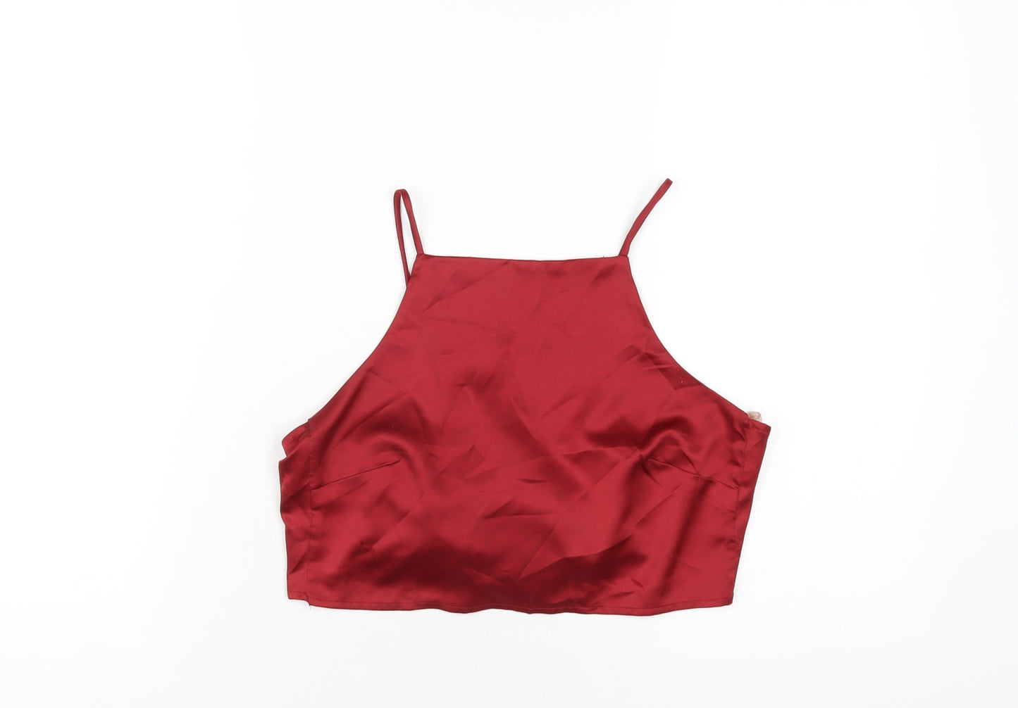 Glamorous Womens Red Polyester Cropped T-Shirt Size 8 Square Neck