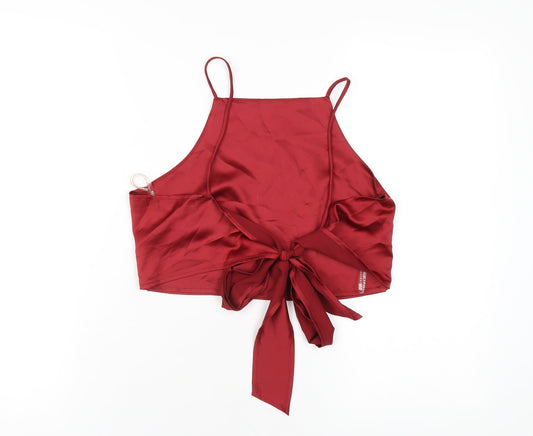 Glamorous Womens Red Polyester Cropped T-Shirt Size 8 Square Neck