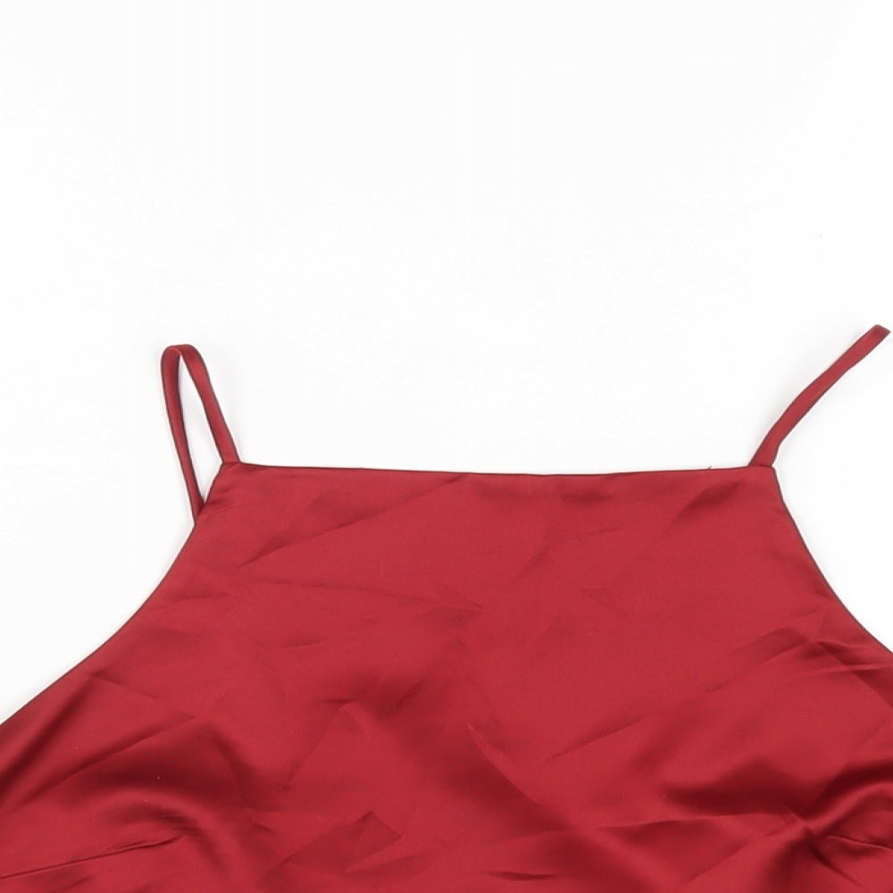 Glamorous Womens Red Polyester Cropped T-Shirt Size 8 Square Neck