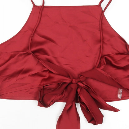 Glamorous Womens Red Polyester Cropped T-Shirt Size 8 Square Neck