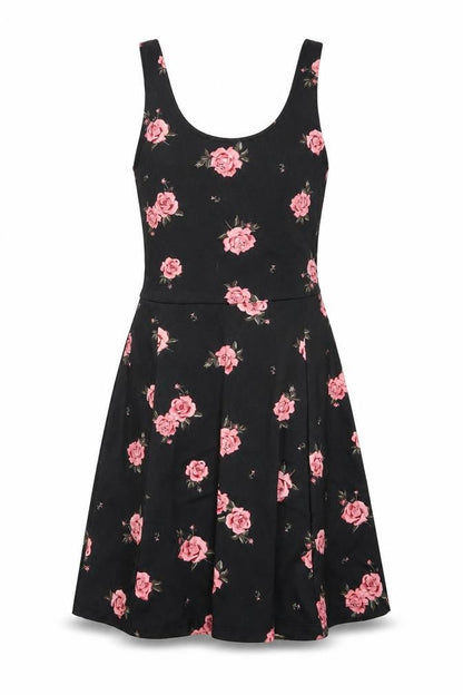 H&M Womens Black Floral Polyester A-Line Size 8 Scoop Neck Pullover