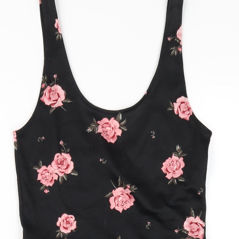 H&M Womens Black Floral Polyester A-Line Size 8 Scoop Neck Pullover