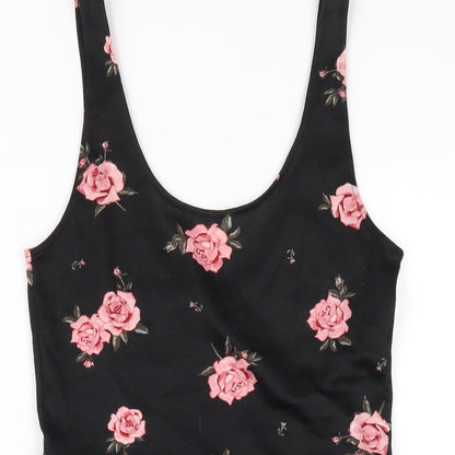 H&M Womens Black Floral Polyester A-Line Size 8 Scoop Neck Pullover