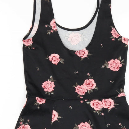 H&M Womens Black Floral Polyester A-Line Size 8 Scoop Neck Pullover